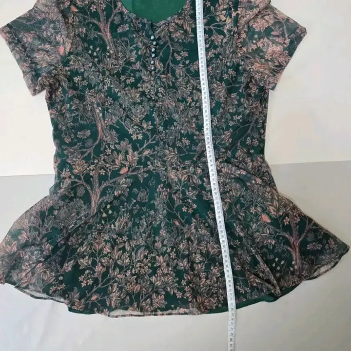 [SOLD OUT] 여성옷 녹색 꽃무늬 블라우스 플라워 패턴 반팔 블라우스 그린