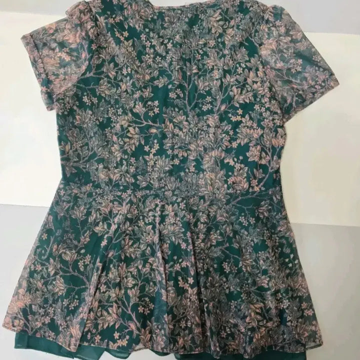 [SOLD OUT] 여성옷 녹색 꽃무늬 블라우스 플라워 패턴 반팔 블라우스 그린