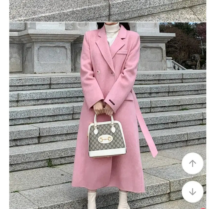 [BUNJANG] Angora Wool Double Handmade Pink Long Coat / 울앙고라 더블 핸드메이드 핑크 롱코트