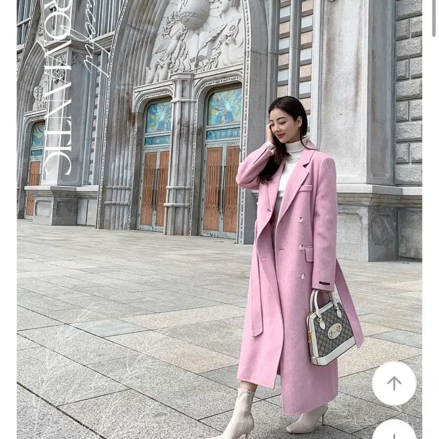 [BUNJANG] Angora Wool Double Handmade Pink Long Coat / 울앙고라 더블 핸드메이드 핑크 롱코트