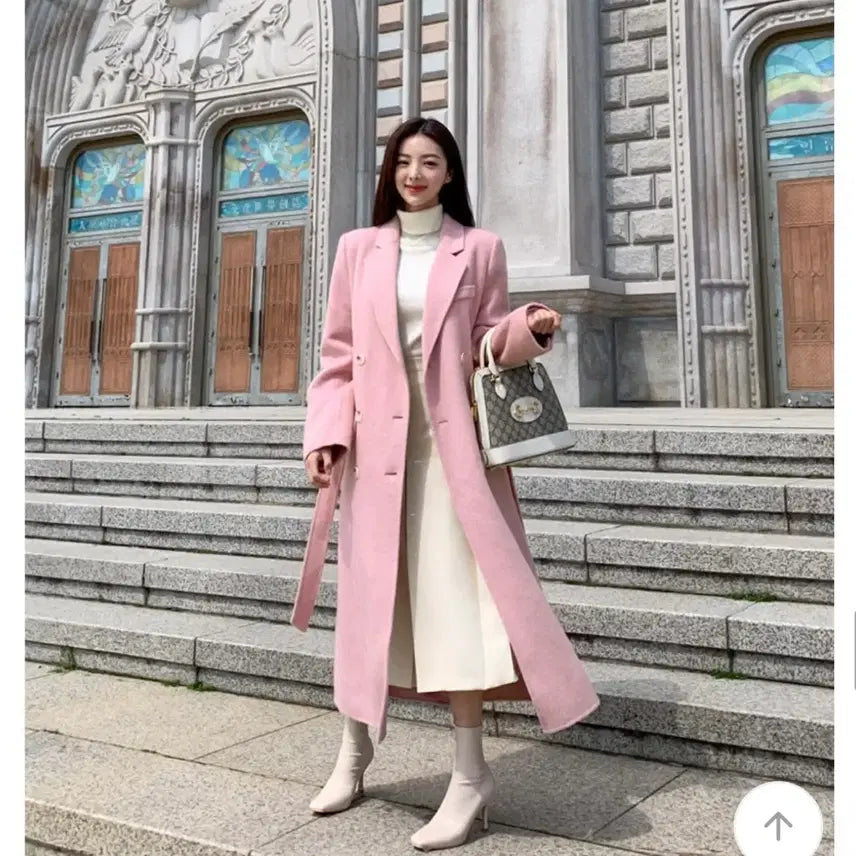 [BUNJANG] Angora Wool Double Handmade Pink Long Coat / 울앙고라 더블 핸드메이드 핑크 롱코트