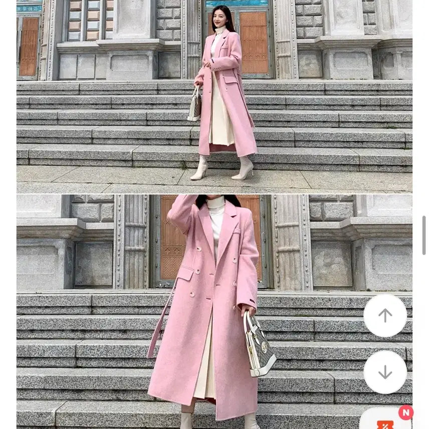 [BUNJANG] Angora Wool Double Handmade Pink Long Coat / 울앙고라 더블 핸드메이드 핑크 롱코트