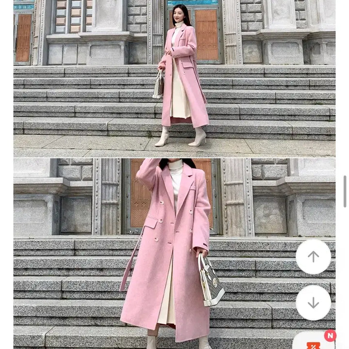 [BUNJANG] Angora Wool Double Handmade Pink Long Coat / 울앙고라 더블 핸드메이드 핑크 롱코트