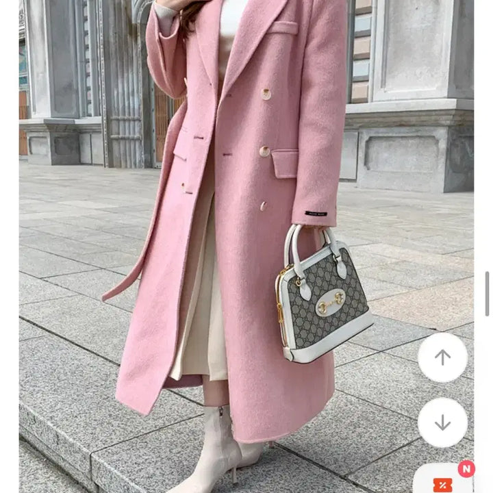 [BUNJANG] Angora Wool Double Handmade Pink Long Coat / 울앙고라 더블 핸드메이드 핑크 롱코트