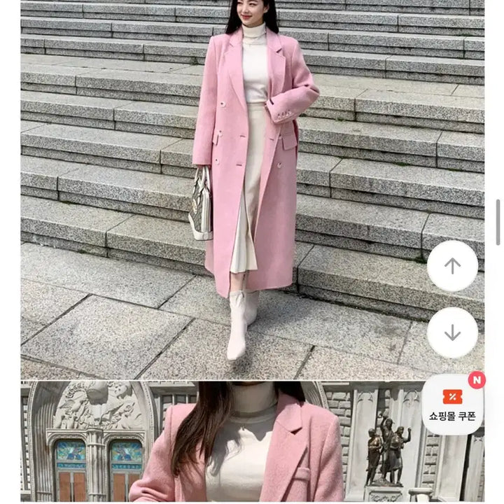 [BUNJANG] Angora Wool Double Handmade Pink Long Coat / 울앙고라 더블 핸드메이드 핑크 롱코트