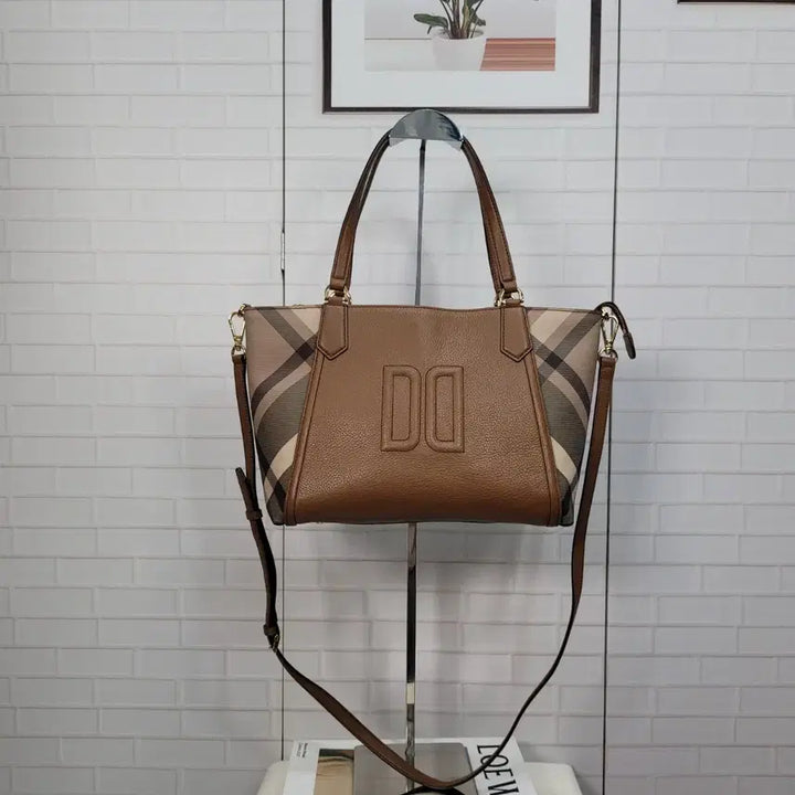 [BUNJANG] Daks Brown Check Leather Shoulder Bag Tote Bag / 닥스 브라운 체크 가죽 숄더백 토트백 가방 새상품급
