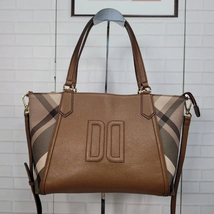 [BUNJANG] Daks Brown Check Leather Shoulder Bag Tote Bag / 닥스 브라운 체크 가죽 숄더백 토트백 가방 새상품급