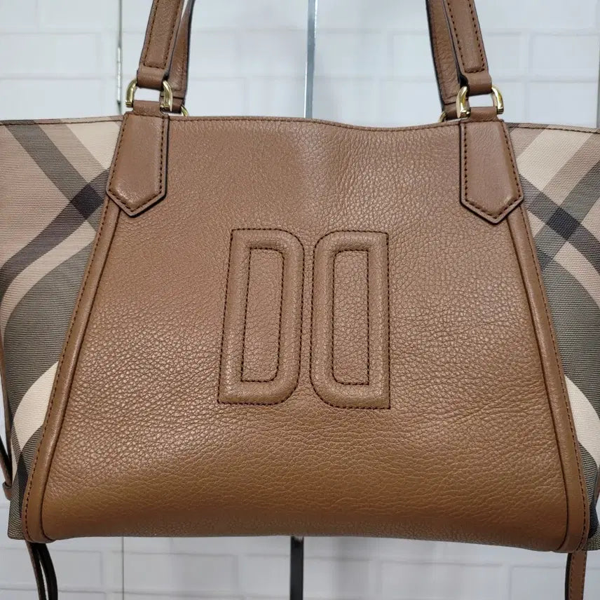 [BUNJANG] Daks Brown Check Leather Shoulder Bag Tote Bag / 닥스 브라운 체크 가죽 숄더백 토트백 가방 새상품급