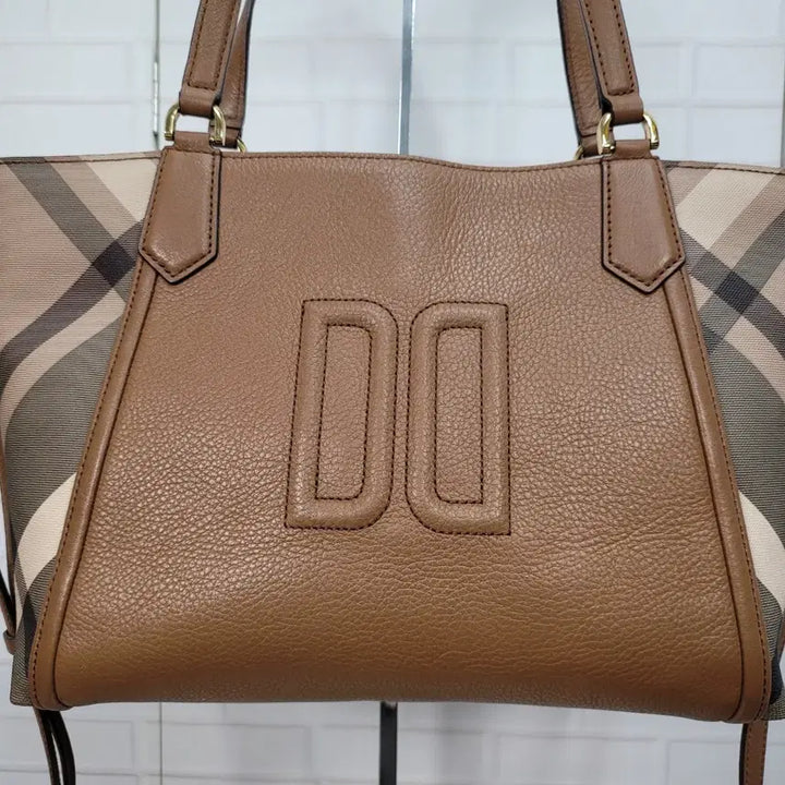 [BUNJANG] Daks Brown Check Leather Shoulder Bag Tote Bag / 닥스 브라운 체크 가죽 숄더백 토트백 가방 새상품급