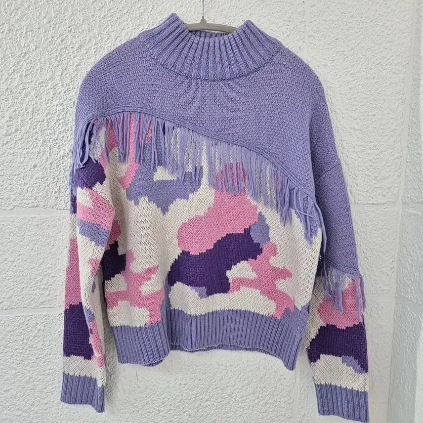 [BUNJANG] Eyeye Purple Camo Fringe Knit Sweater / eyeye 아이아이 퍼플 카모 플린지 니트 스웨터