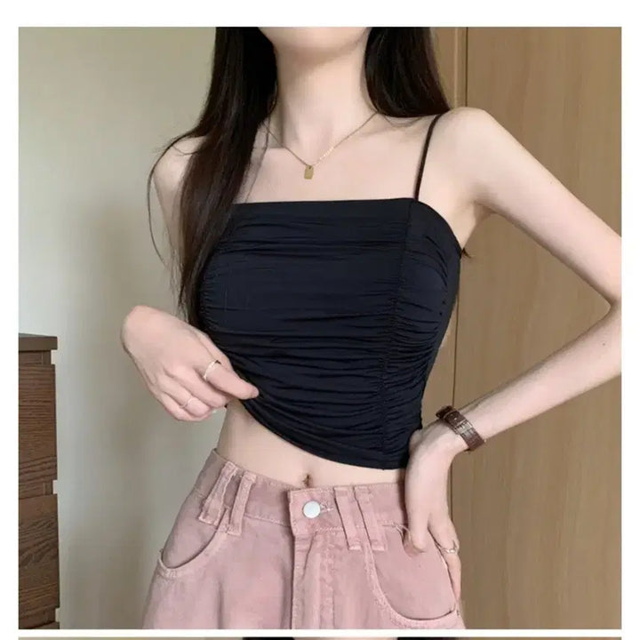 [BUNJANG] Shirring Cami Top / 셔링 끈나시 캡내장