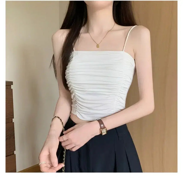 [BUNJANG] Shirring Cami Top / 셔링 끈나시 캡내장