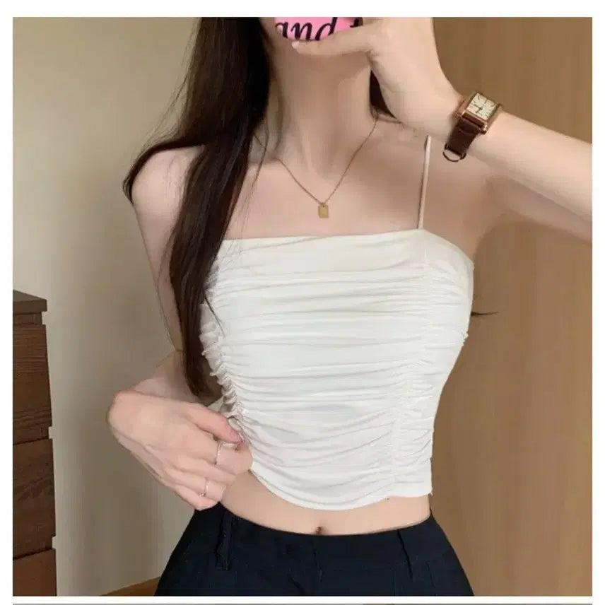 [BUNJANG] Shirring Cami Top / 셔링 끈나시 캡내장
