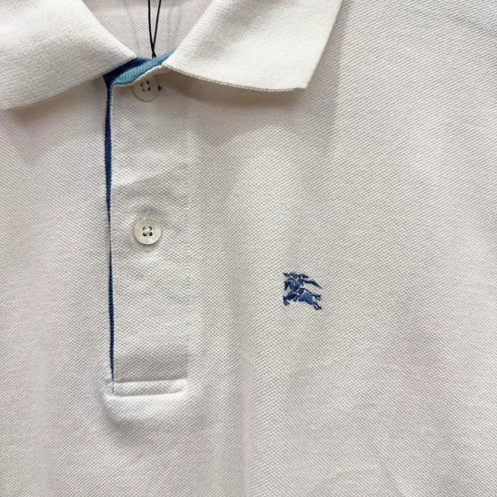 [BUNJANG] Burberry Brit Embroidered Logo Regular Fit Polo Shirt / 버버리 브릿 자수 로고 카라 반팔 피케 티셔츠 레귤러핏 화이트
