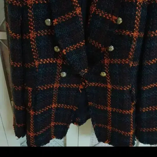 [BUNJANG] ZARA Tweed Jacket - Orange Grid Pattern / 자라 트위드자켓 /55
