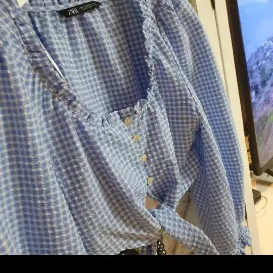 [BUNJANG] ZARA Checkered Blouse - Size 55 / 자라 블라우스/55