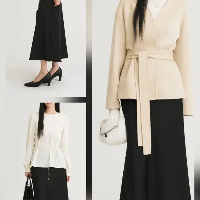 [BUNJANG] Meve Standard Skirt - Cream/Black/Dusty Pink / 메비 칼라 스커트 스탠다드 크림 블랙 더스티핑크 2사이즈