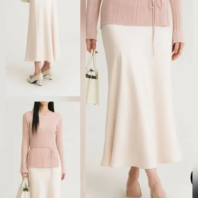 [BUNJANG] Meve Standard Skirt - Cream/Black/Dusty Pink / 메비 칼라 스커트 스탠다드 크림 블랙 더스티핑크 2사이즈