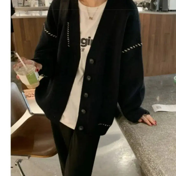 [BUNJANG] Loose Fit Unisex Stitch Cardigan / 여성 스티치 가디건(새상품) 여성 루즈핏 남여공용  가디건