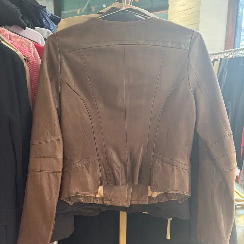 [BUNJANG] Benetton Brown Leather Rider Jacket / 베네통 브라운 가죽 라이더 자켓
