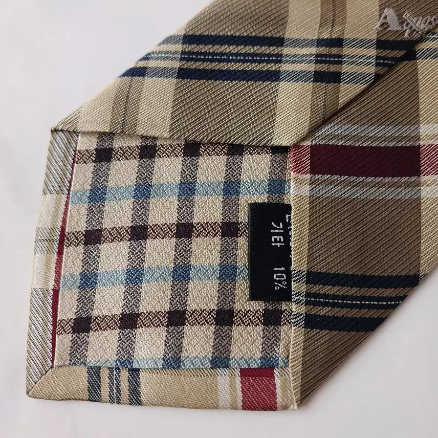 [SOLD OUT] 아쿠아스큐텀 실크 베이지 체크 넥타이 9.6cm A등급 E730