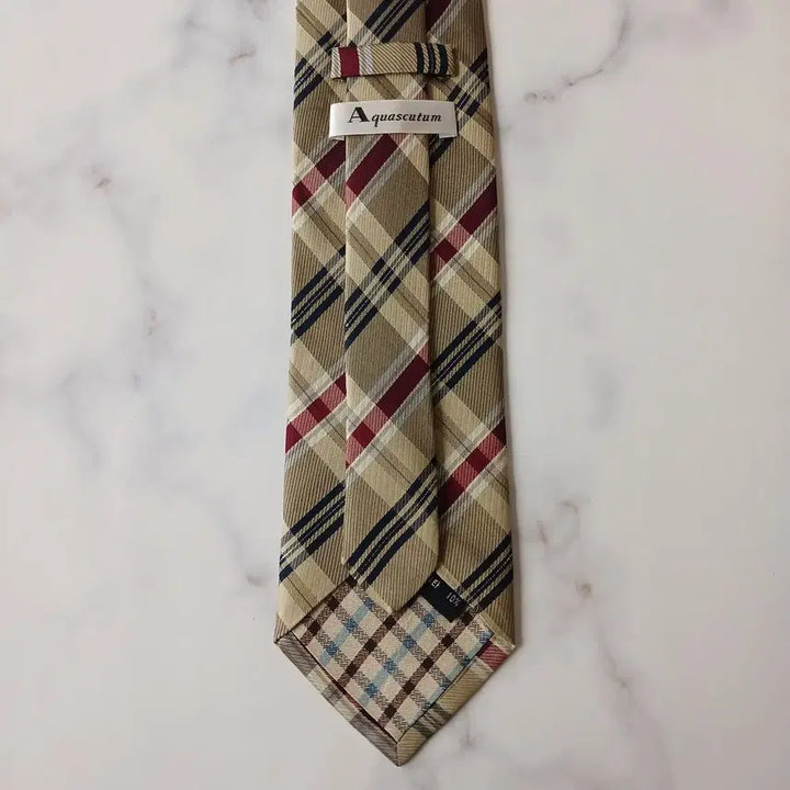 [SOLD OUT] 아쿠아스큐텀 실크 베이지 체크 넥타이 9.6cm A등급 E730