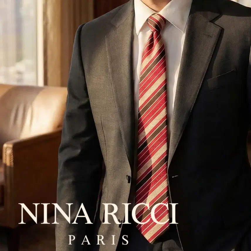 [BUNJANG] Nina Ricci Silk Red Stripe Tie / 니나리치 실크 레드 스트라이프 넥타이 9.5cm A+등급 E733