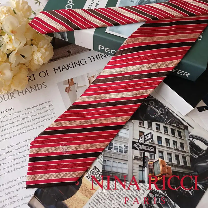 [BUNJANG] Nina Ricci Silk Red Stripe Tie / 니나리치 실크 레드 스트라이프 넥타이 9.5cm A+등급 E733