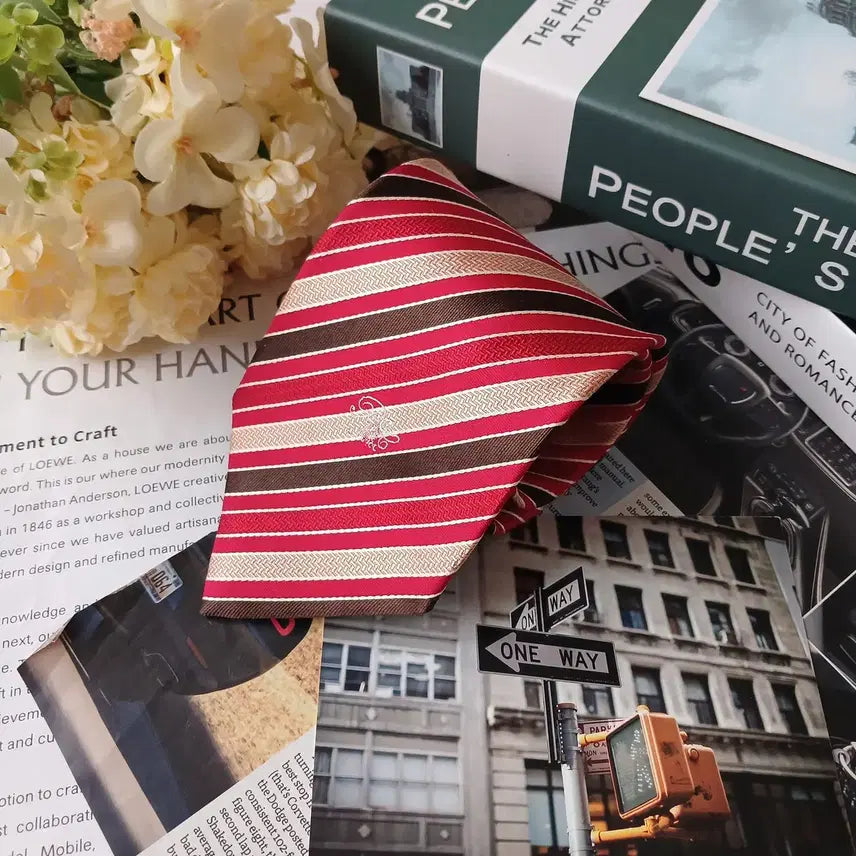 [BUNJANG] Nina Ricci Silk Red Stripe Tie / 니나리치 실크 레드 스트라이프 넥타이 9.5cm A+등급 E733