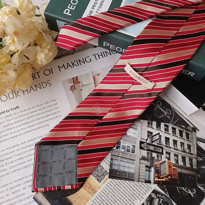 [BUNJANG] Nina Ricci Silk Red Stripe Tie / 니나리치 실크 레드 스트라이프 넥타이 9.5cm A+등급 E733