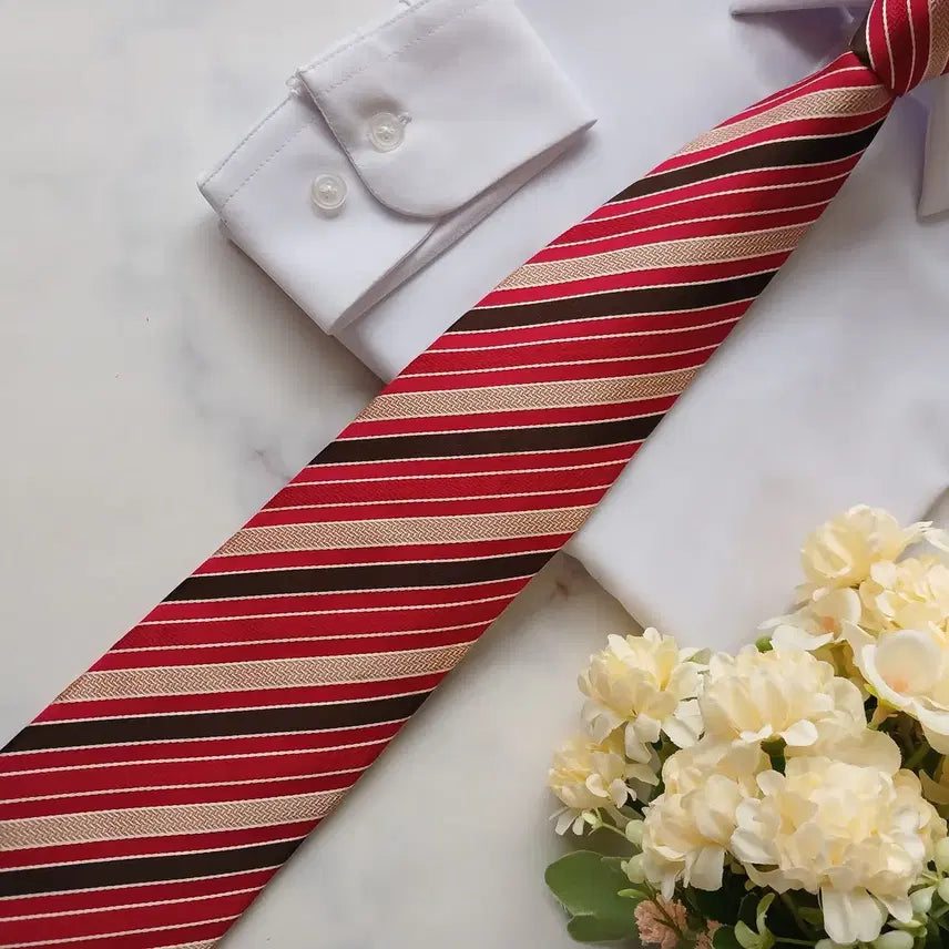 [BUNJANG] Nina Ricci Silk Red Stripe Tie / 니나리치 실크 레드 스트라이프 넥타이 9.5cm A+등급 E733