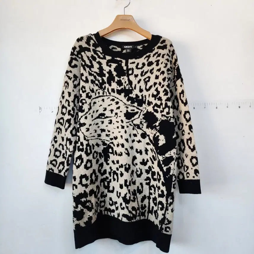[BUNJANG] DKNY Leopard Pattern Knit Midi Dress / DKNY 레오파드 패턴 니트 원피스
