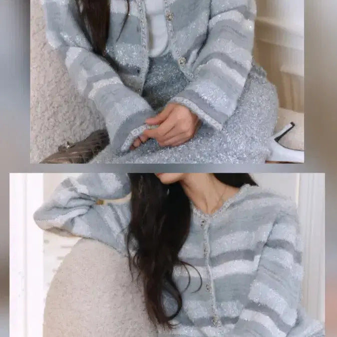 [SOLD OUT] 러브민 뮤즈 글리터 호리젠탈 가디건 1사이즈 샴페인루미에르