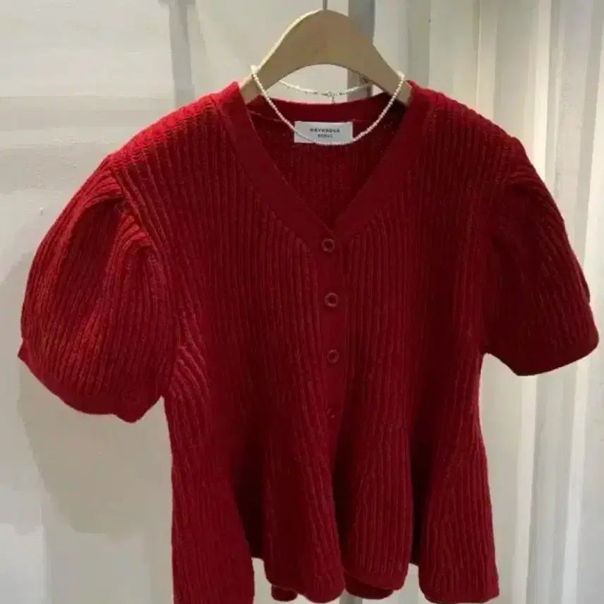 [BUNJANG] Puff Sleeve Knit Cardigan / 퍼프 반팔 니트가디건 새상품
