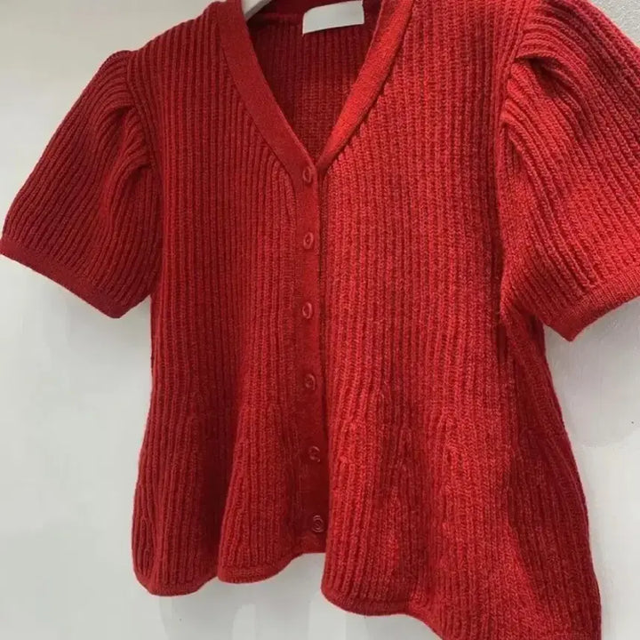 [BUNJANG] Puff Sleeve Knit Cardigan / 퍼프 반팔 니트가디건 새상품