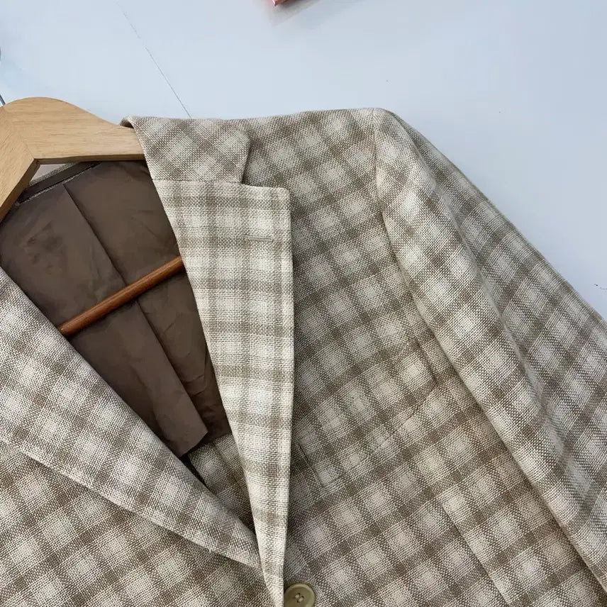 [BUNJANG] Ring Jacket Lanamere Wool Silk Linen Blend Check Jacket / 링자켓 란스미어 모 실크 린넨 혼방 체크자켓 95