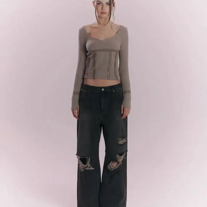 [BUNJANG] Please No Follow Jay Destroyed Wide Denim M / 플리즈노팔로우 jay destroyed wide denim M