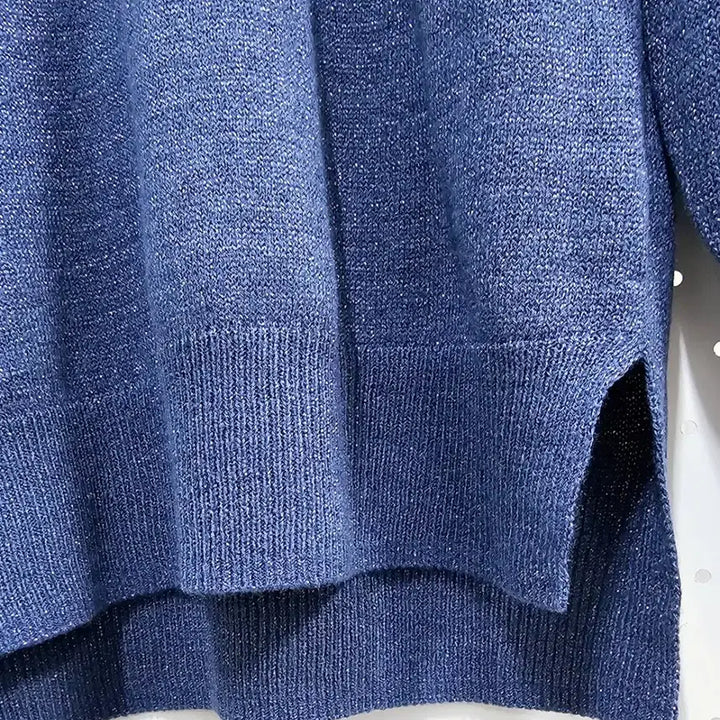 [BUNJANG] Unbranded Metallic Long Knit Sweater / 라운드넥 언발 롱니트 메탈사 반짝이 니트