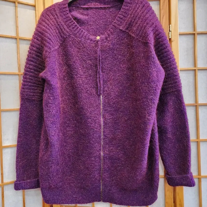 [BUNJANG] System Purple Zip-up Knit Sweater / 시스템 보라색 집업니트 프리