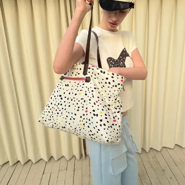 [BUNJANG] andnever Colorful Polka Dot Cotton Shoulder Bag / andnever e 커스텀 컬러풀 폴카 도트 대형 코튼 숄더백