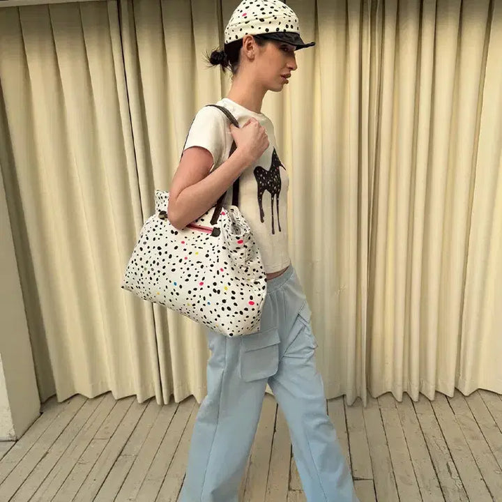 [BUNJANG] andnever Colorful Polka Dot Cotton Shoulder Bag / andnever e 커스텀 컬러풀 폴카 도트 대형 코튼 숄더백