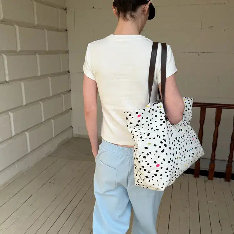 [BUNJANG] andnever Colorful Polka Dot Cotton Shoulder Bag / andnever e 커스텀 컬러풀 폴카 도트 대형 코튼 숄더백