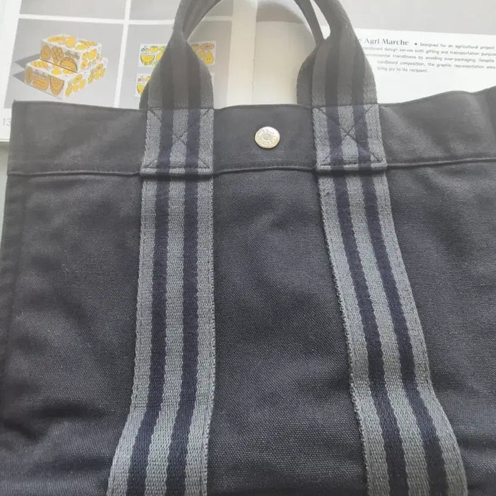 [BUNJANG] Hermes Fruit PM Navy Canvas Tote Bag / 에르메스 후루토 PM 네이비 캔버스 토트 정품