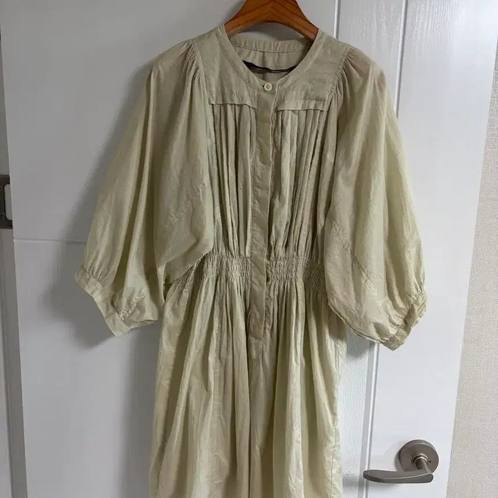 [BUNJANG] Vintage Beige Cotton Midi Dress / (일본 수입 빈티지)원피스 베이지 기본 면100 노카라 미디 하프
