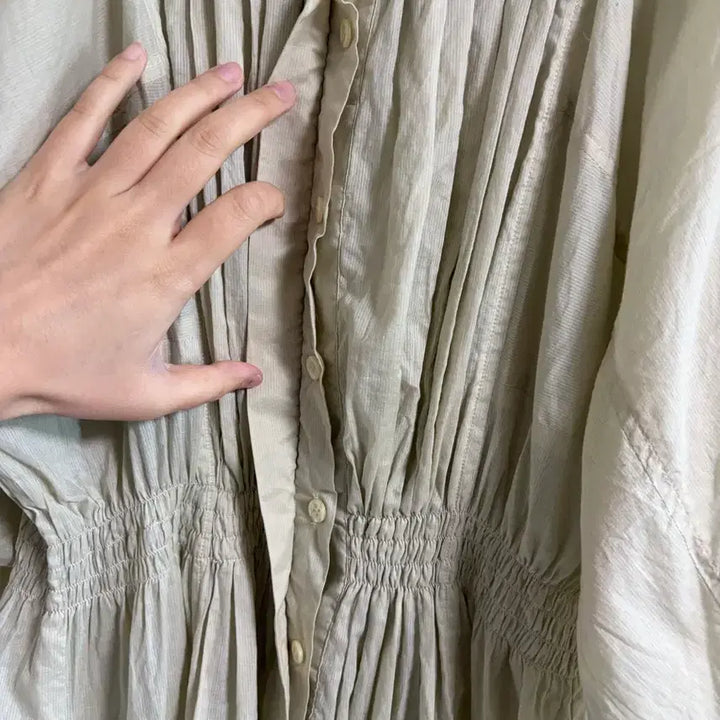 [BUNJANG] Vintage Beige Cotton Midi Dress / (일본 수입 빈티지)원피스 베이지 기본 면100 노카라 미디 하프