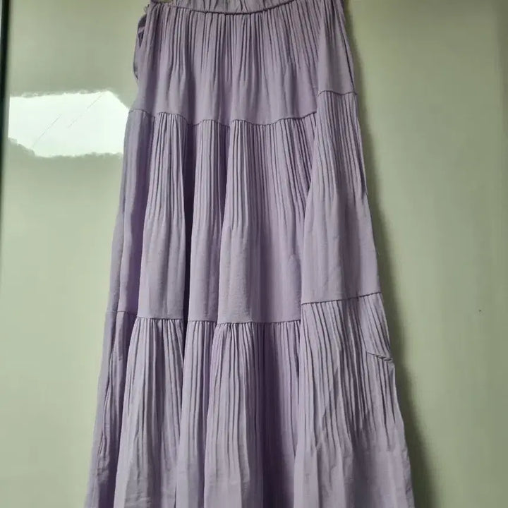 [BUNJANG] Lavender Pleated Long Skirt (Zipper Defect) / 라벤더 플리츠 롱 스커트(옆지퍼고장입니다)