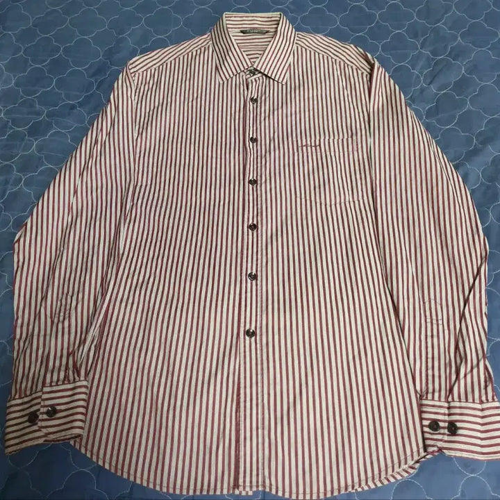 [BUNJANG] MAN STAR Stripe Long Sleeve Shirt (Red) / MAN STAR 스트라이프 긴팔셔츠 레드 (105)