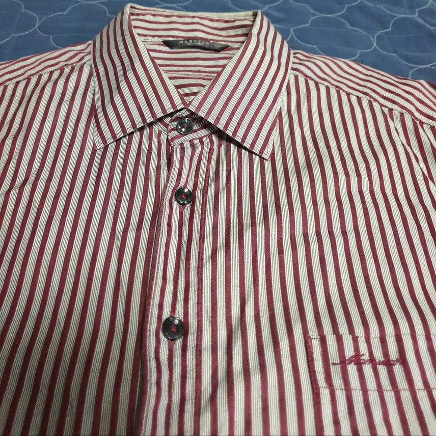 [BUNJANG] MAN STAR Stripe Long Sleeve Shirt (Red) / MAN STAR 스트라이프 긴팔셔츠 레드 (105)