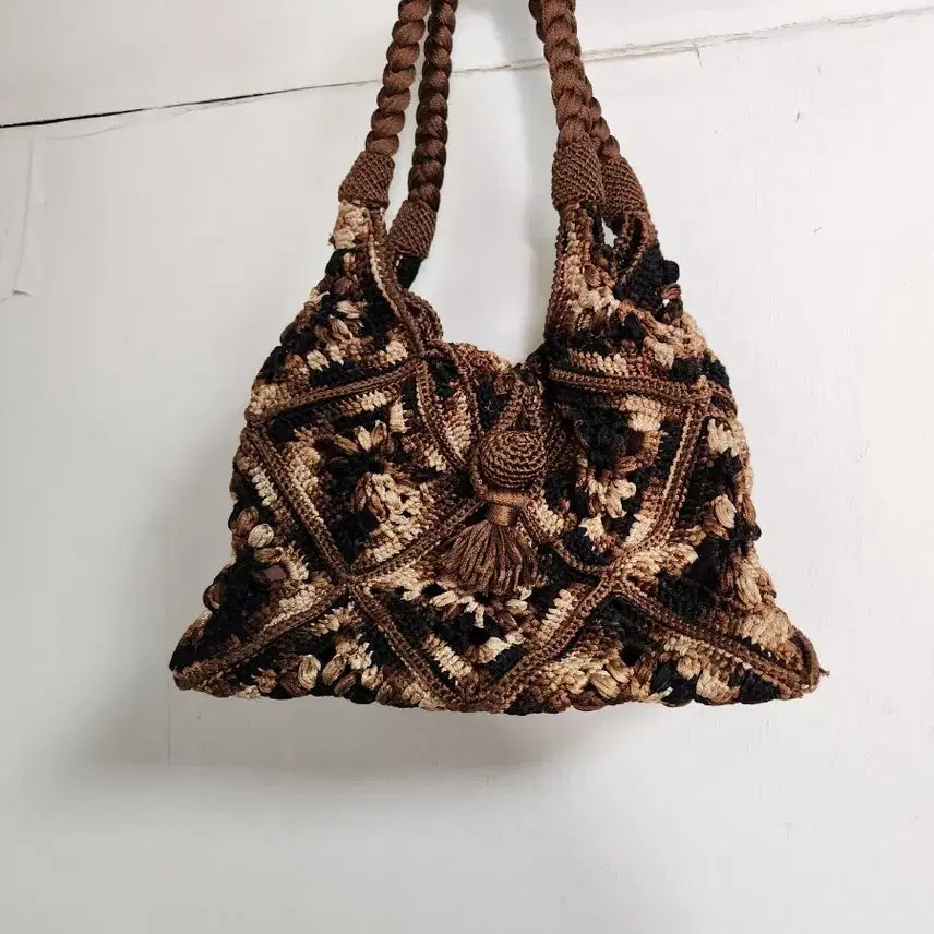 [BUNJANG] Handmade Knitted Brown Tote Bag / 핸드메이드 뜨개 가방 브라운 토트백