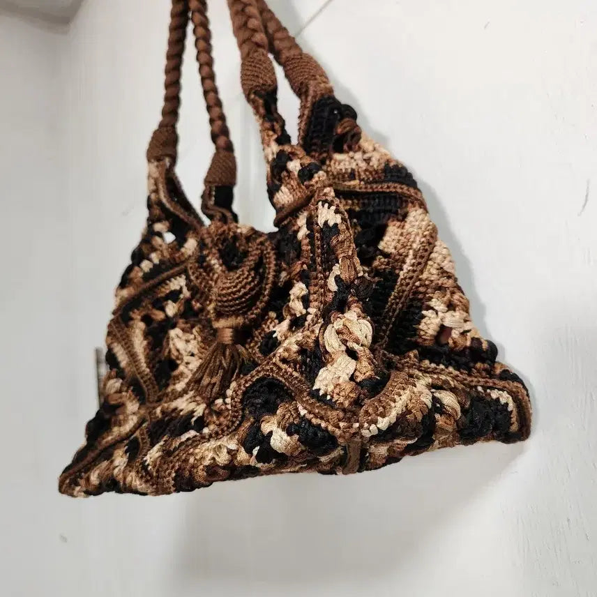 [BUNJANG] Handmade Knitted Brown Tote Bag / 핸드메이드 뜨개 가방 브라운 토트백